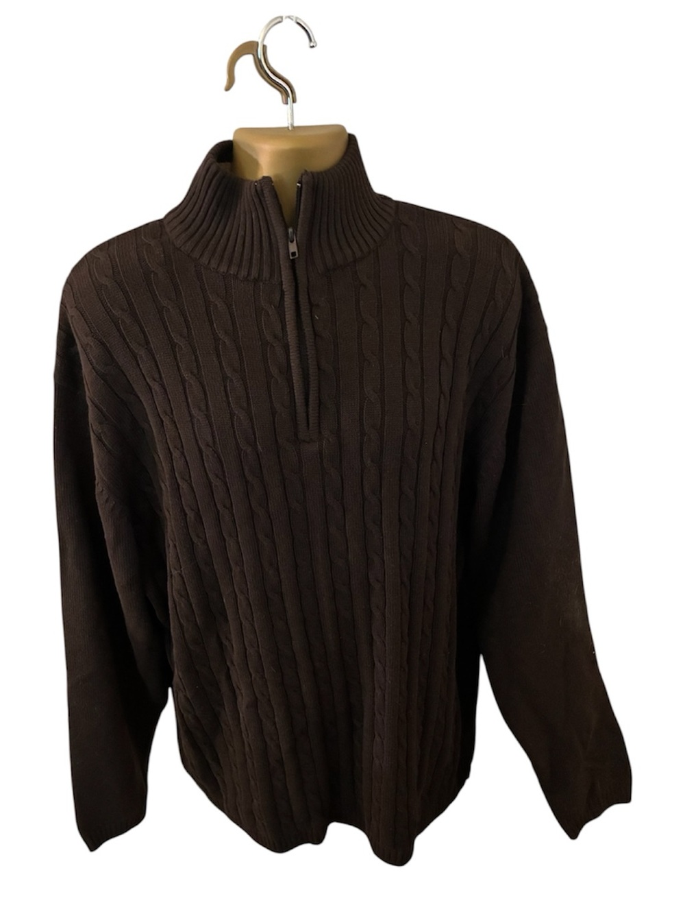VTG 90s LAVANÉ Cable Knit Quarter Zip Sweater Mock Neck Brown XXL
